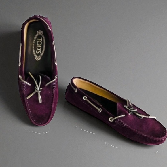 TOD’S Eggplant Wine Suede Driving Mocs Size 37.5 - Picture 1 of 16